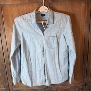 Women's Chambray Star Print Button Front Shirt Blue Long Sleeve Size M